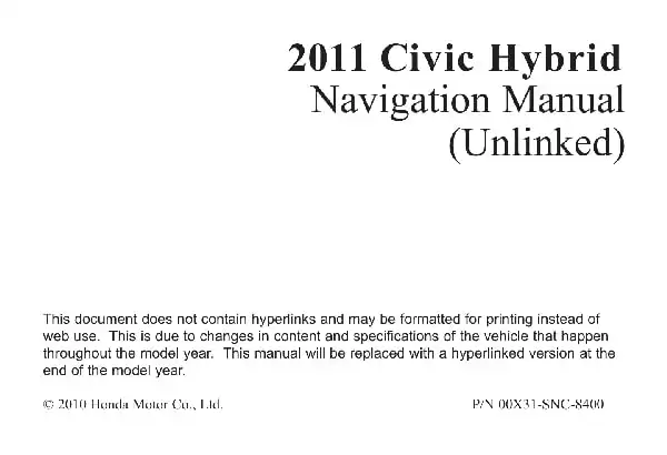Honda Civic Hybrid 2011 MY. Navigation Manual