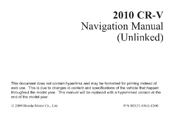 Honda CR-V 2010 MY. Navigation Manual