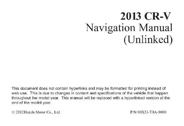 Honda CR-V 2013 MY. Navigation Manual