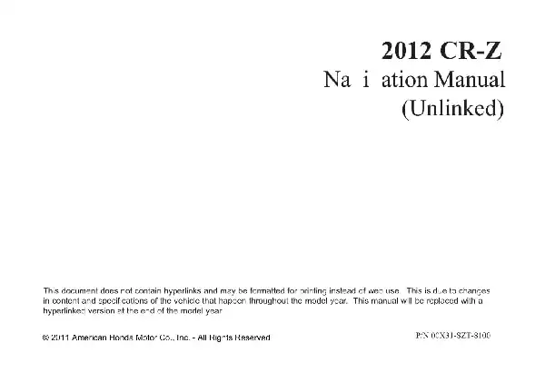 Honda CR-Z 2012 MY. Navigation Manual