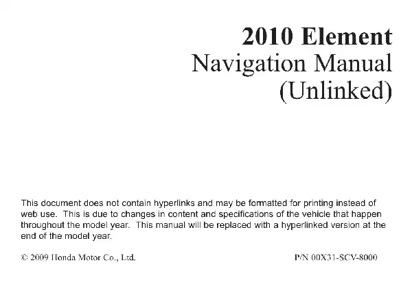 Honda Element 2010 MY. Navigation Manual