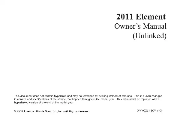 Honda Element 2011 MY. Owner&#39;s Manual