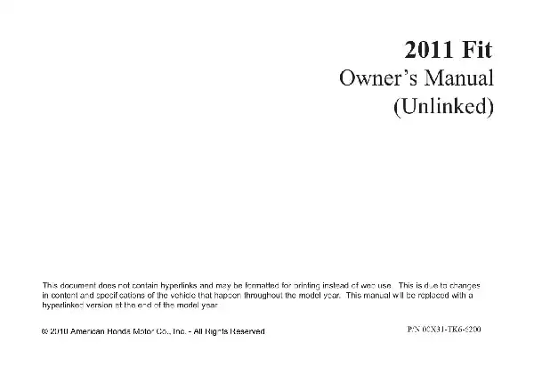 Honda Fit 2011 MY. Owner&#39;s Manual