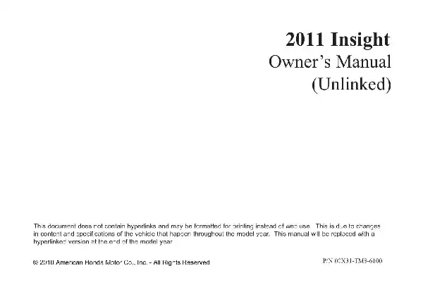 Honda Insight 2011 MY. Owner&#39;s Manual