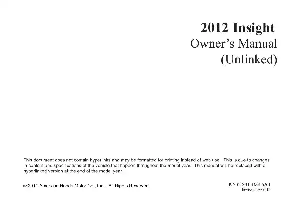 Honda Insight 2012 MY. Owner&#39;s Manual