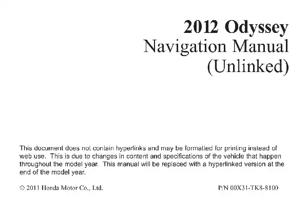Honda Odyssey 2012 MY. Navigation Manual