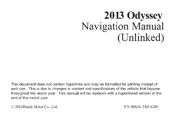 Honda Odyssey 2013 MY. Navigation Manual