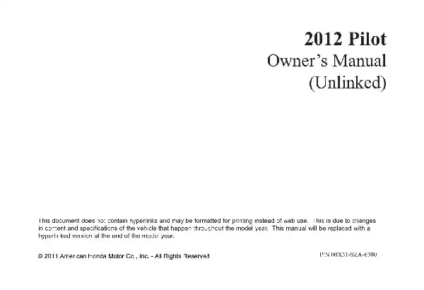 Honda Pilot 2012 MY. Owner&#39;s Manual