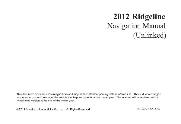 Honda Ridgeline 2012 MY. Navigation Manual