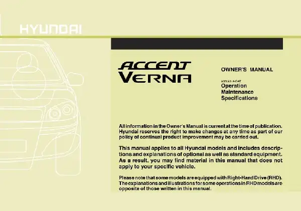 Hyundai Accent 2007 MY. Owner&#39;s Manual