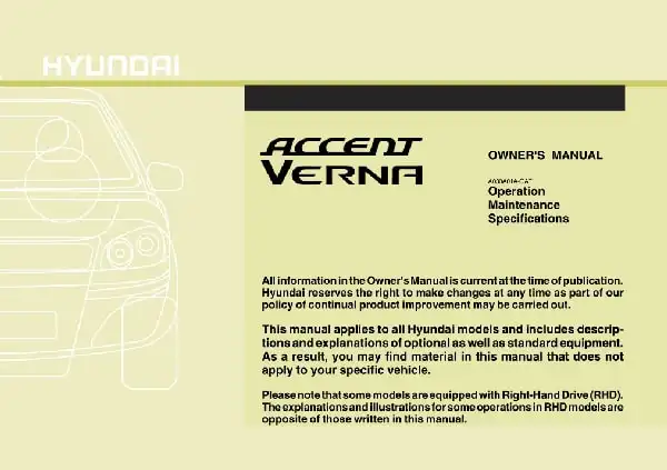 Hyundai Accent 2010 MY. Owner&#39;s Manual