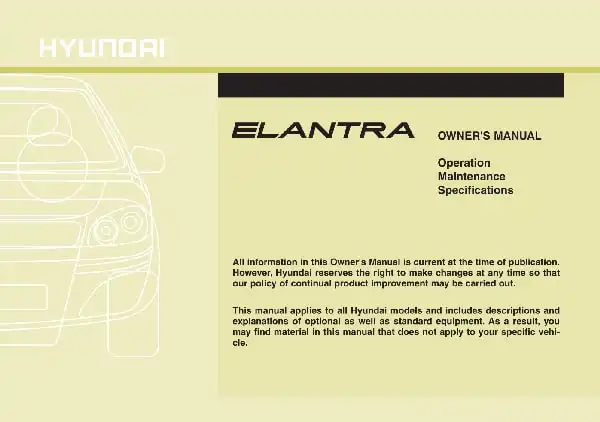 Hyundai Elantra 2009 MY. Owner&#39;s Manual