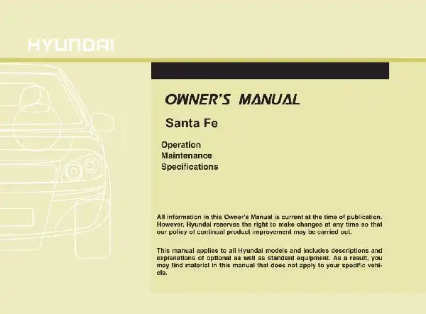 Hyundai Santa Fe 2010 MY. Owner&#39;s Manual