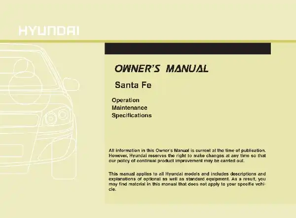 Hyundai Santa Fe 2011 MY. Owner&#39;s Manual