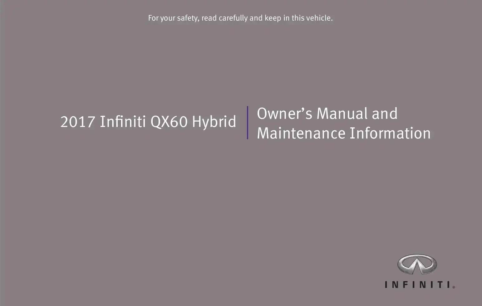 Infiniti QX60 Hybrid 2017 MY. Owner&#39;s Manual