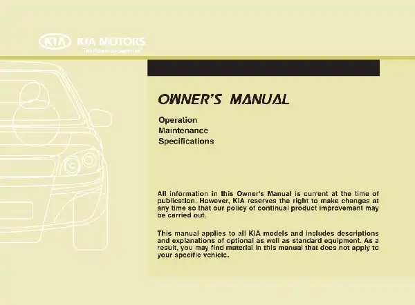 KIA Cadenza 2012 MY. Owner&#39;s Manual