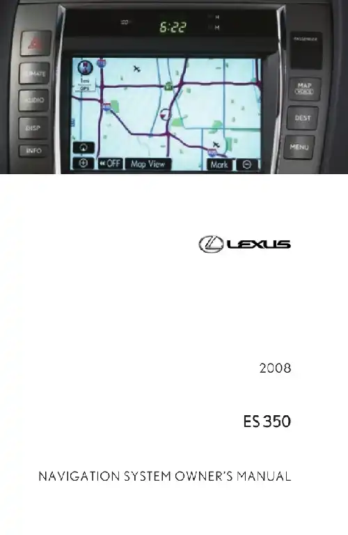 Lexus ES350 2008 MY. Navigation Manual