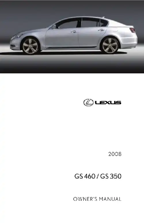 Lexus GS350 2008 MY. Owner&#39;s Manual