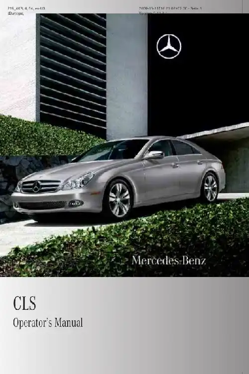 Mercedes-бенз CLS-Class 2010 MY. Owner&#39;s Manual
