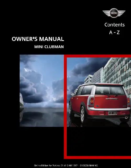 Mini Clubman 2009 MY. Owner&#39;s Manual