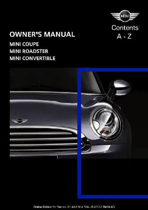 Mini Coupe 2012 MY. Owner&#39;s Manual