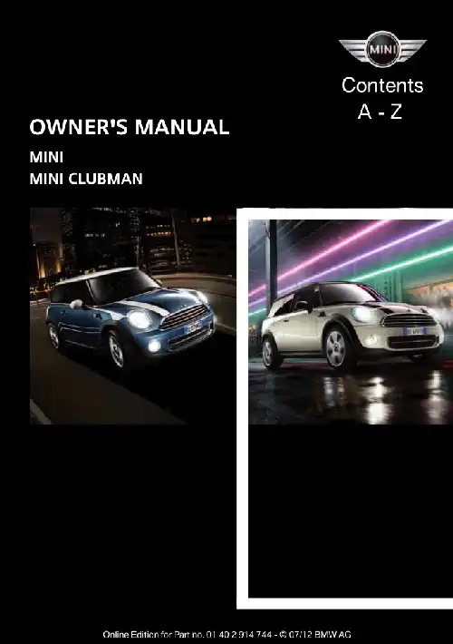 Mini Hardtop 2 door 2012 MY. Owner&#39;s Manual