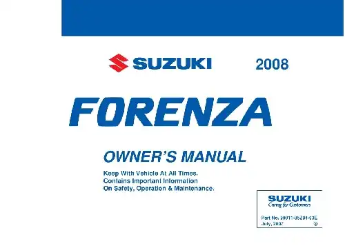 Suzuki Forenza 2008 MY. Owner&#39;s Manual