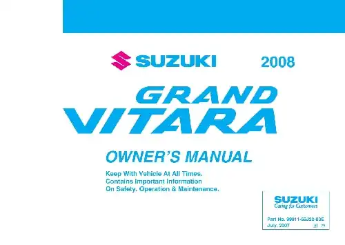 Suzuki Grand Vitara 2008 MY. Owner&#39;s Manual