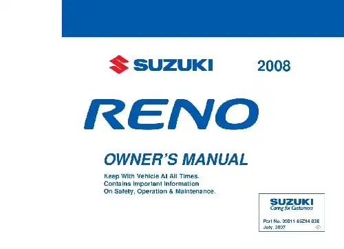 Suzuki Reno 2008 MY. Owner&#39;s Manual
