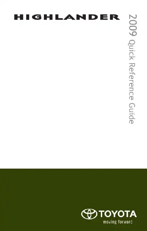 Toyota Highlander 2009 MY. Quick Reference Guide