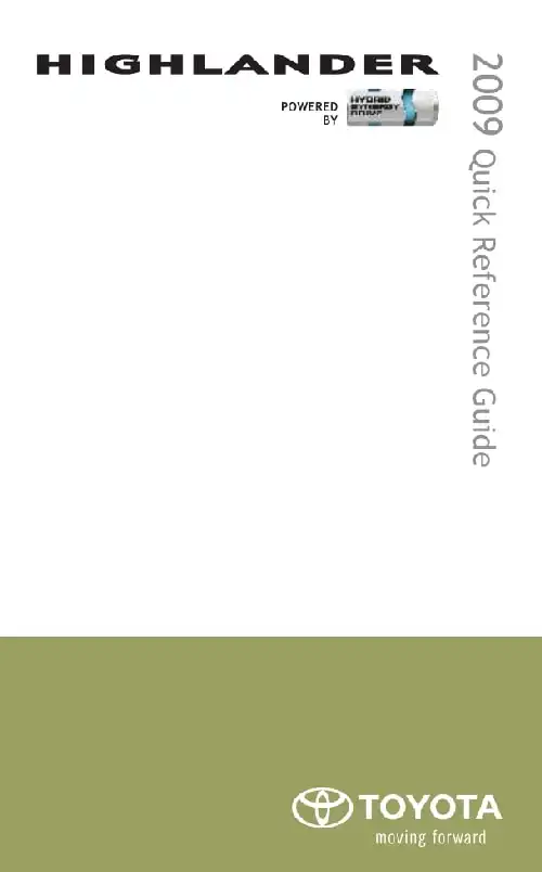 Toyota Highlander Hybrid 2009 MY. Quick Reference Guide