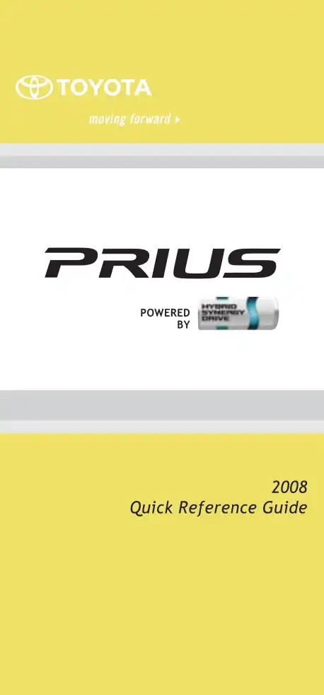 Toyota Prius 2008 MY. Quick Reference Guide
