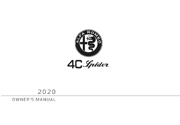 Alfa Romeo 4C Spider 2020 MY. Owner&#39;s Manual