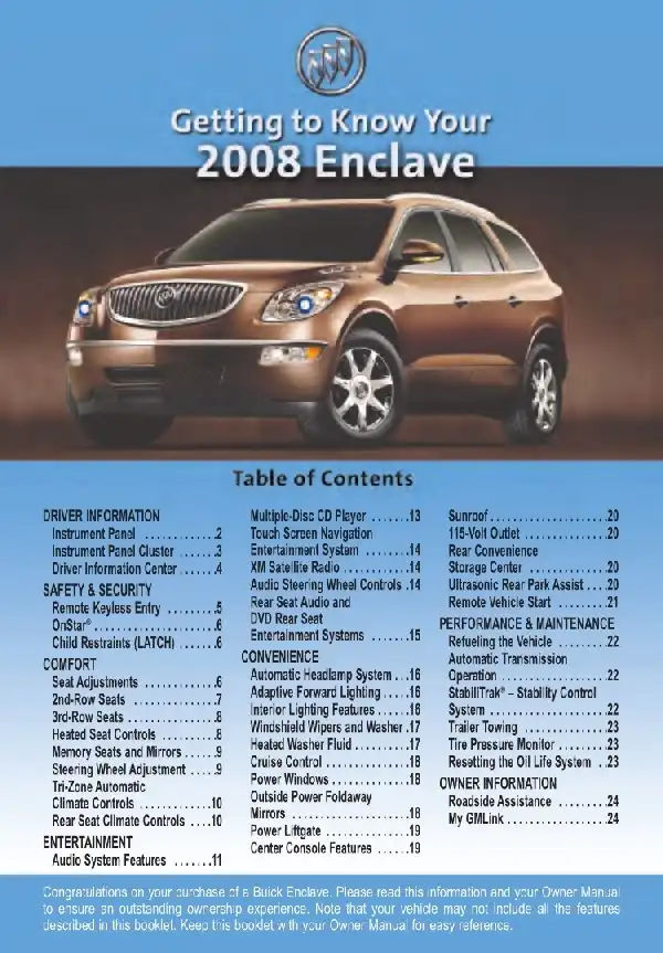 Buick Enclave 2008 MY. Get to Know Guide