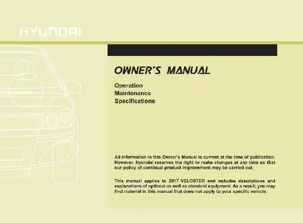 Hyundai Veloster 2017 MY. Owner&#39;s Manual