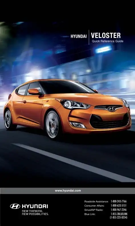 Hyundai Veloster 2017 MY. Quick Reference Guide
