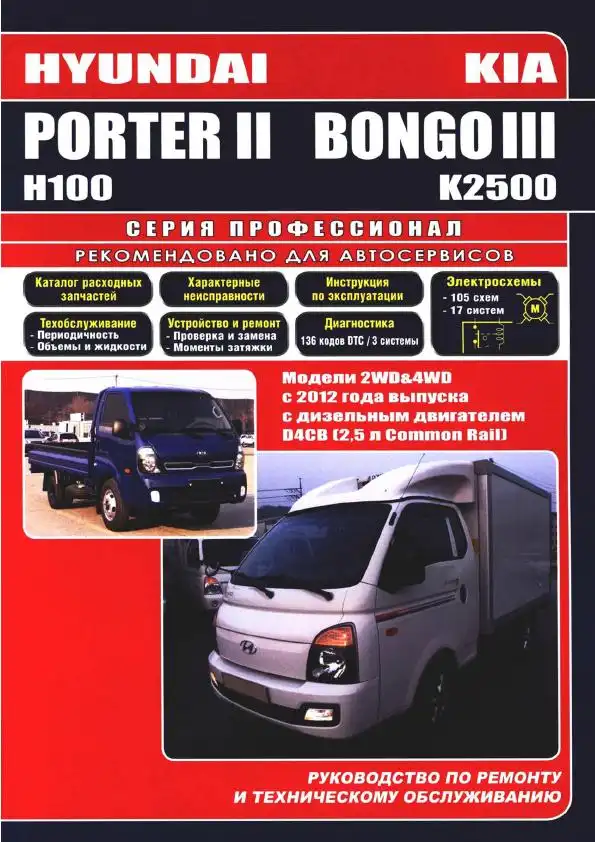 Kia Bongo III, Hyundai Porter II з 2012. Керівництво з ремонту та технічного обслуговування