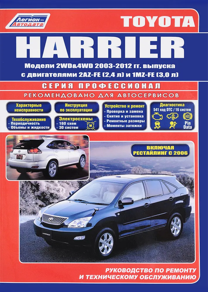 Toyota Harrier 2003-2012, бензин. Книга по ремонту, експлуатації та технічному обслуговуванню